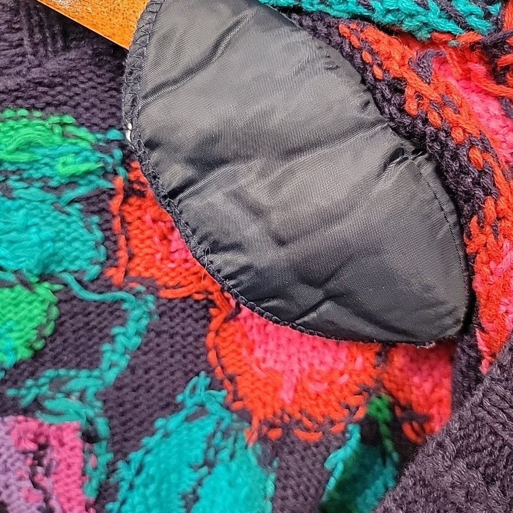 Vintage Izod Sweater Women M Floral Cardigan Hand Knit Cotton Blend Vibrant Rare - Picture 10 of 16